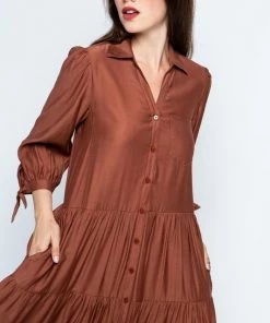 SexyModest Boutique Tatum Tiered Midi Shirt Dress