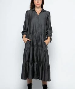 SexyModest Boutique Tatum Tiered Midi Shirt Dress