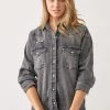SexyModest Boutique Loretta Gray Denim Shirt Tops
