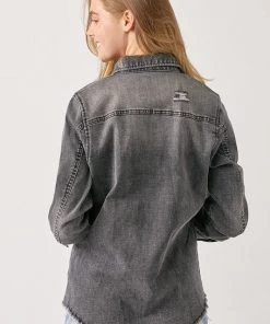 SexyModest Boutique Loretta Gray Denim Shirt Tops