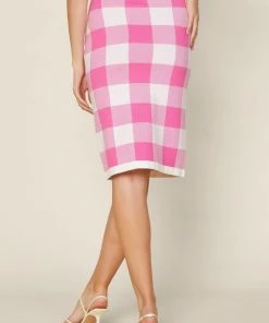 SexyModest Boutique Elle Pink Plaid Midi Skirt Bottoms