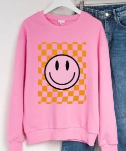SexyModest Boutique Tops Plaid Smiley Graphic Sweatshirt
