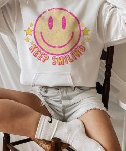 SexyModest Boutique Keep Smiling Graphic Hoodie New Arrivals