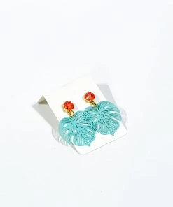SexyModest Boutique New Arrivals Small Blue Monstera Leaf Earrings