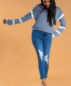 SexyModest Boutique Brigitte Brianna Striped Ruffle Sleeve Sweatshirt BB Collection