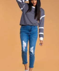 SexyModest Boutique Brigitte Brianna Striped Ruffle Sleeve Sweatshirt BB Collection