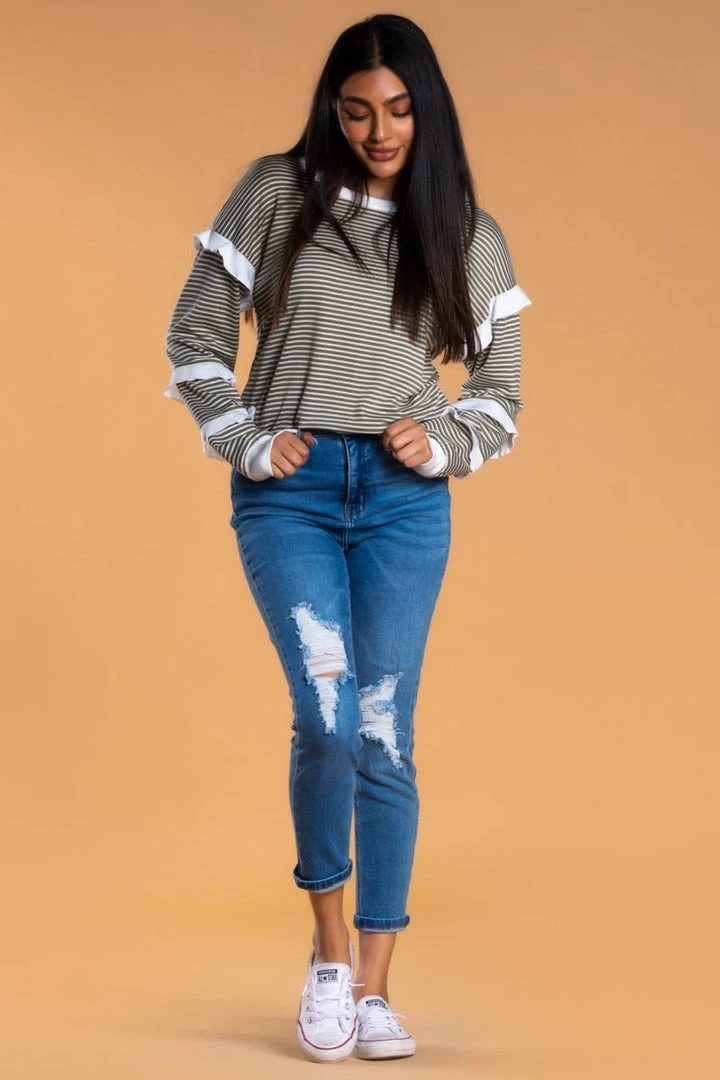 SexyModest Boutique Brigitte Brianna Striped Ruffle Sleeve Sweatshirt BB Collection 5 SexyModest Boutique Brigitte Brianna Striped Ruffle Sleeve Sweatshirt BB Collection